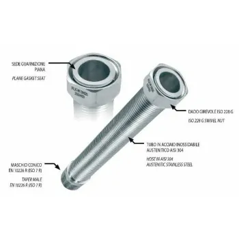 Tubo estensibile flessibile metallico per acqua "LeoWater" in acciaio inossidabile austenitico 1.4301 (AISI 304) con dado gir...