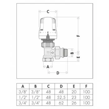 220 Valvola termostatica predisposta per comandi termostatici ed elettrotermici ø1/2" per ferro 220402 - Per corpi scaldanti
