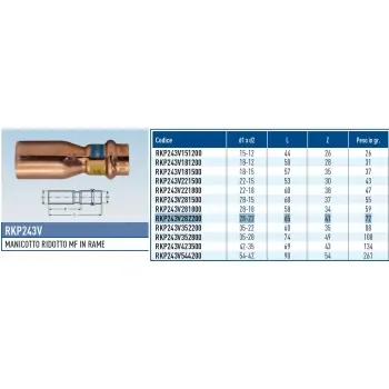 UNICO-FBQ COPPER DIR-R M-F 28-22 RKP243V282200 - A pressare in rame/bronzo per gas