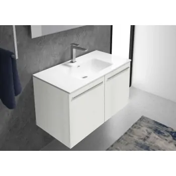Mobile bagno completo - dim. 90x50x50 cm con doppia anta, lavabo in ceramica, specchio e lampada a led (spedizione in circa 2...