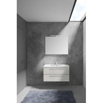 Mobile bagno completo - dim. 90x50x50 cm con doppio cassetto, lavabo in ceramica, specchio e lampada a led (spedizione in cir...