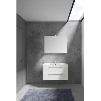 Mobile bagno completo - dim. 90x50x50 cm con doppio cassetto, lavabo in ceramica, specchio e lampada a led (spedizione in cir...