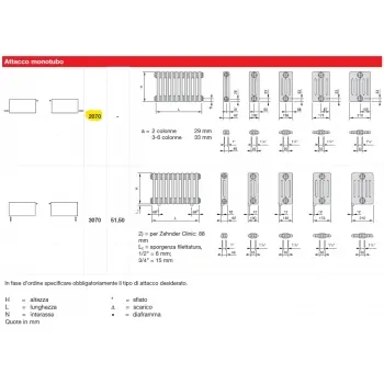 Radiatore multicolonna tubolare Zehnder charleston: 3060 da 20 elementi allacciamento: 2070 - 3 colonne 3060---02020701 - Rad...